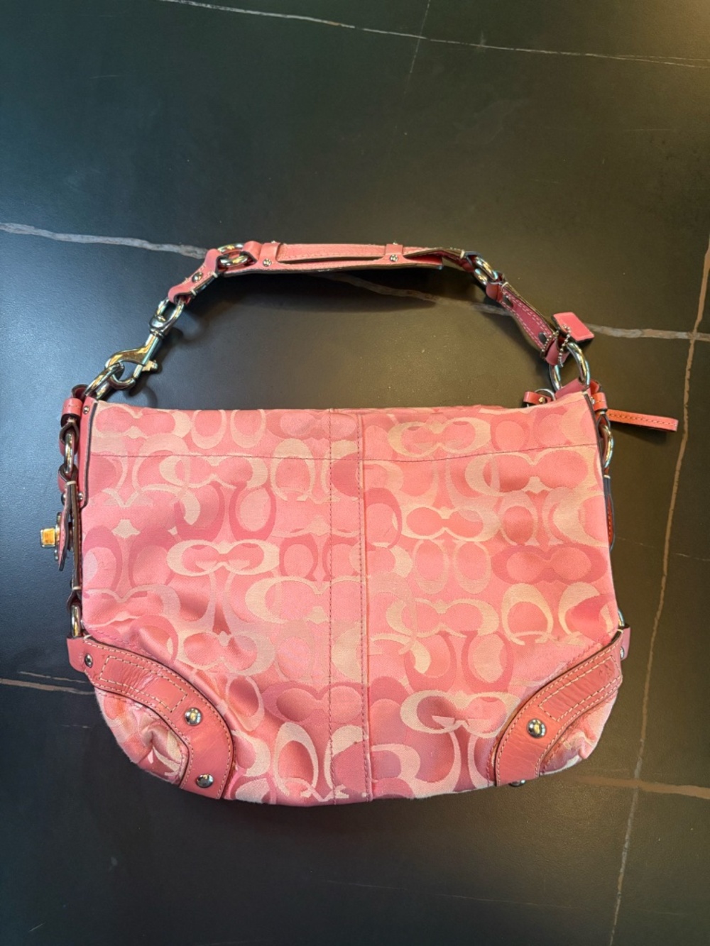 Coach Pink Signature Soho Hobo Shoulder Bag Y2K Canvas Leather Purse F13980 - Picture 6 of 6